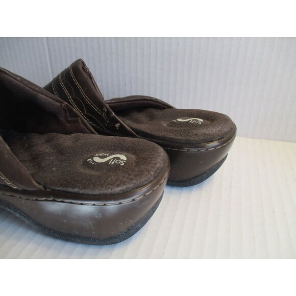 *SoftWalk Brown Mule Slides Leather Upper Accent Stitching - Size 9.5M - Picture 5 of 12